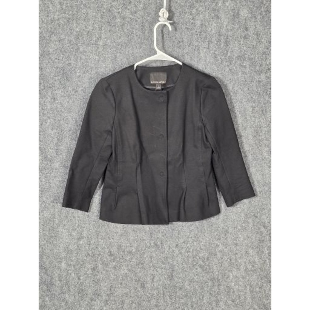 Womens 0 Blazer Jacket Black Ponte Knit Peplum Collarless Banana Republic Top